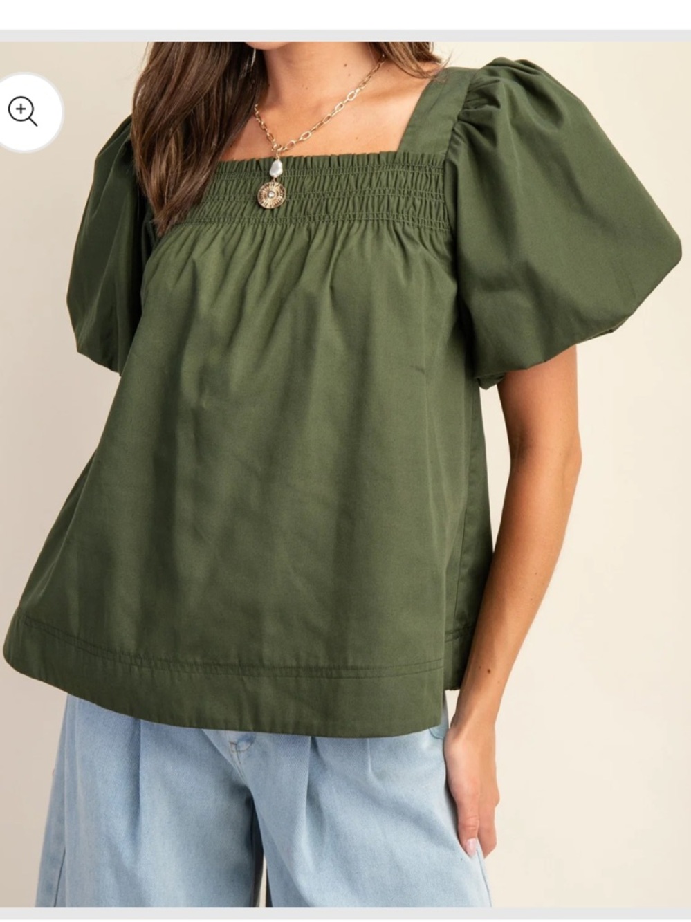 GIGIO Balloon Sleeve Blouse In Green